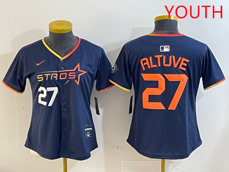 Youth Houston Astros #27 Altuve Drak Blue Three generations Joint Name 2025 Nike MLB Jersey style 4101->youth mlb jersey->Youth Jersey